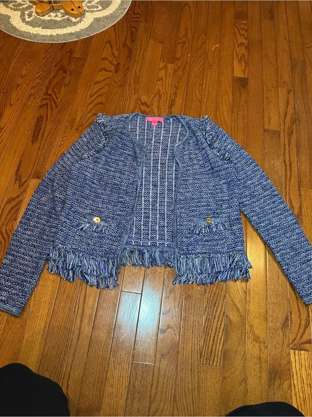 EUC Lilly Pulitzer Blue Tweed Fringe Open-front Blazer - M